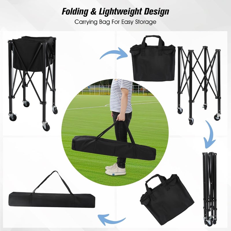 Lineslife Portable Tennis Ball Hopper Holds 200 Balls, Tennis Ball Basket Cart with 4 Wheels & Brakes, Detachable Oxford Fabric Bag for Tennis and Pickleball Training, Black - Image 5